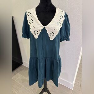 POMANDER PLACE TUCKERNUCK Kit Dress in Peacock Green Lace Peter Pan Dress Large